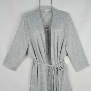 Naif Women's Cardigan Wrap 2X Gray Long Sleeve Duster Tie Waist Sweater Top